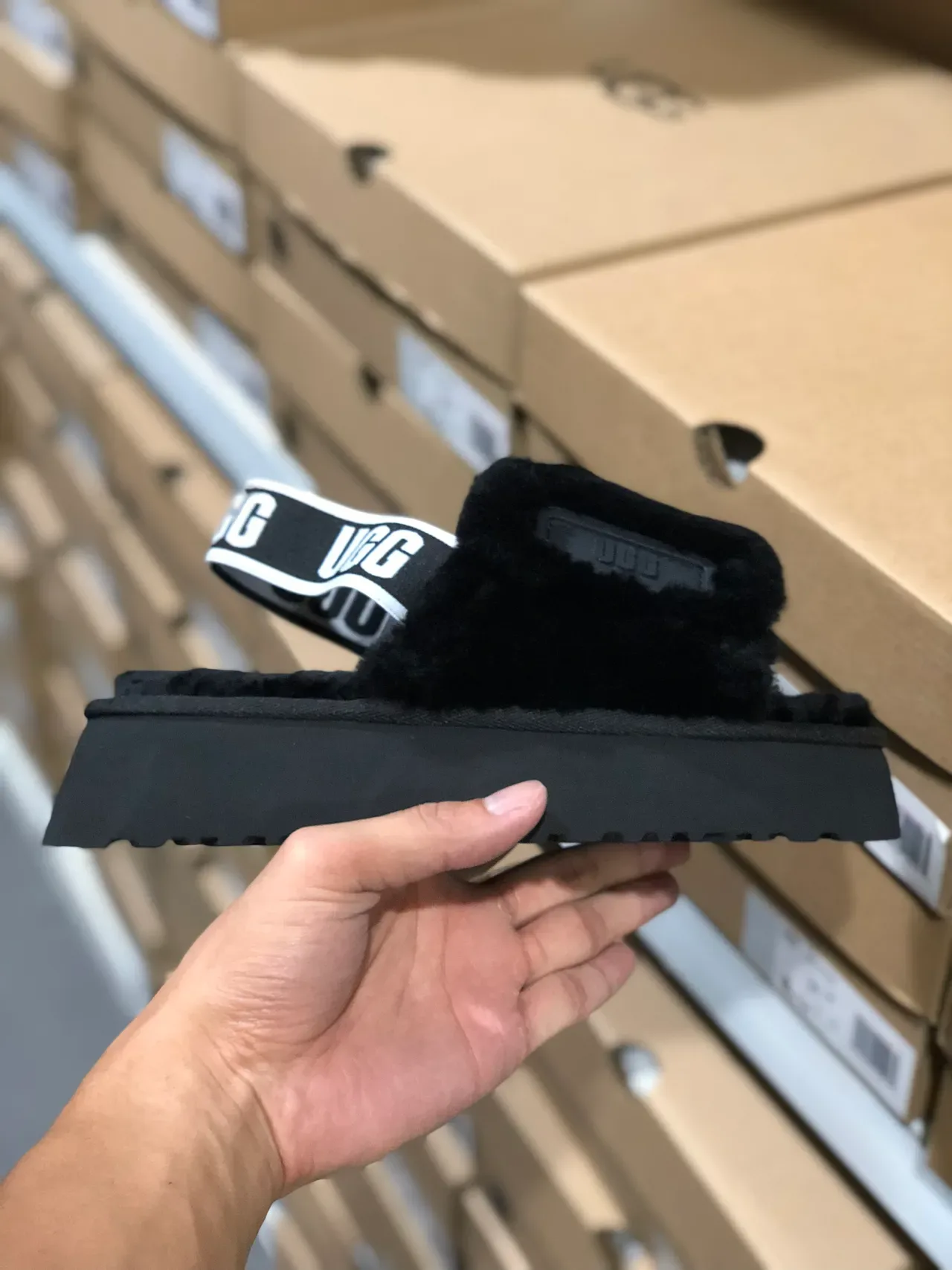 UGG Platform Slide Black Shearling Slipper 7