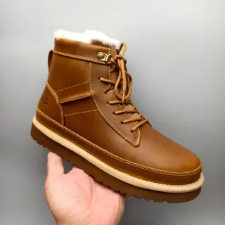 UGG Tasman ब्राउन बेज शियरलिंग लाइन लेस-अप स्नो बूट
