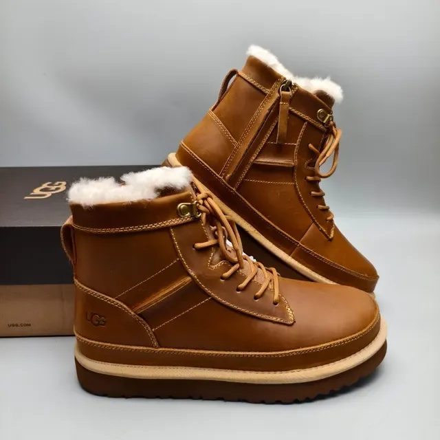 UGG Tasman Marron Beige Fourrées en Peau de Mouton Lacées Bottes de Neige 6