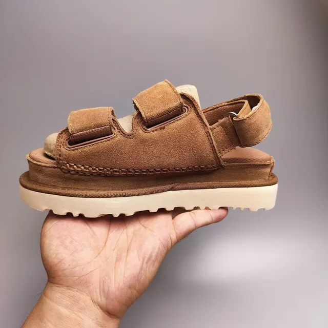 UGG Tasman Brown Suede Double-Strap Platform Casual Sandals 5