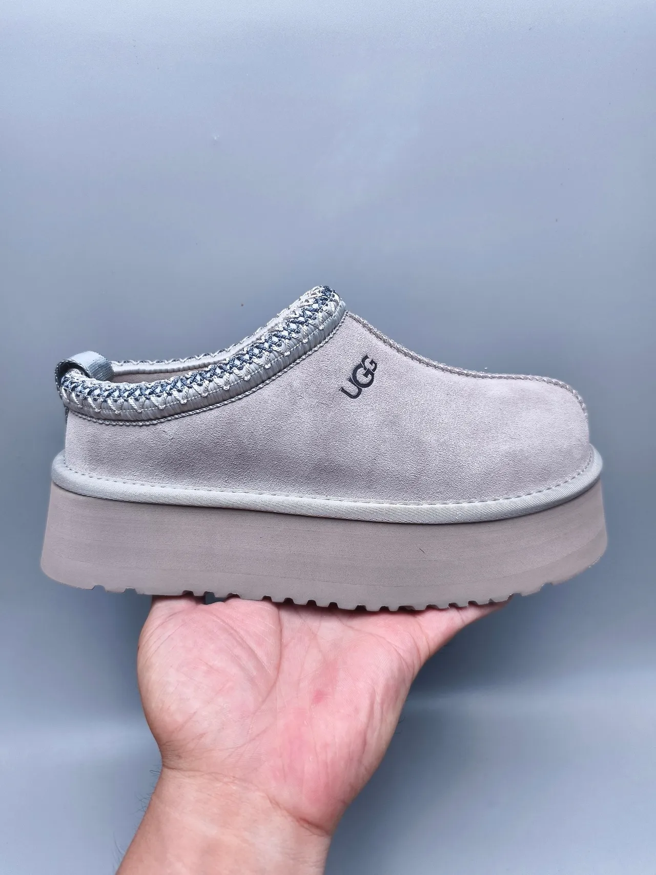 UGG Tasman Gray Beige Platform Sole Braided Collar Trim Casual Shoes 2