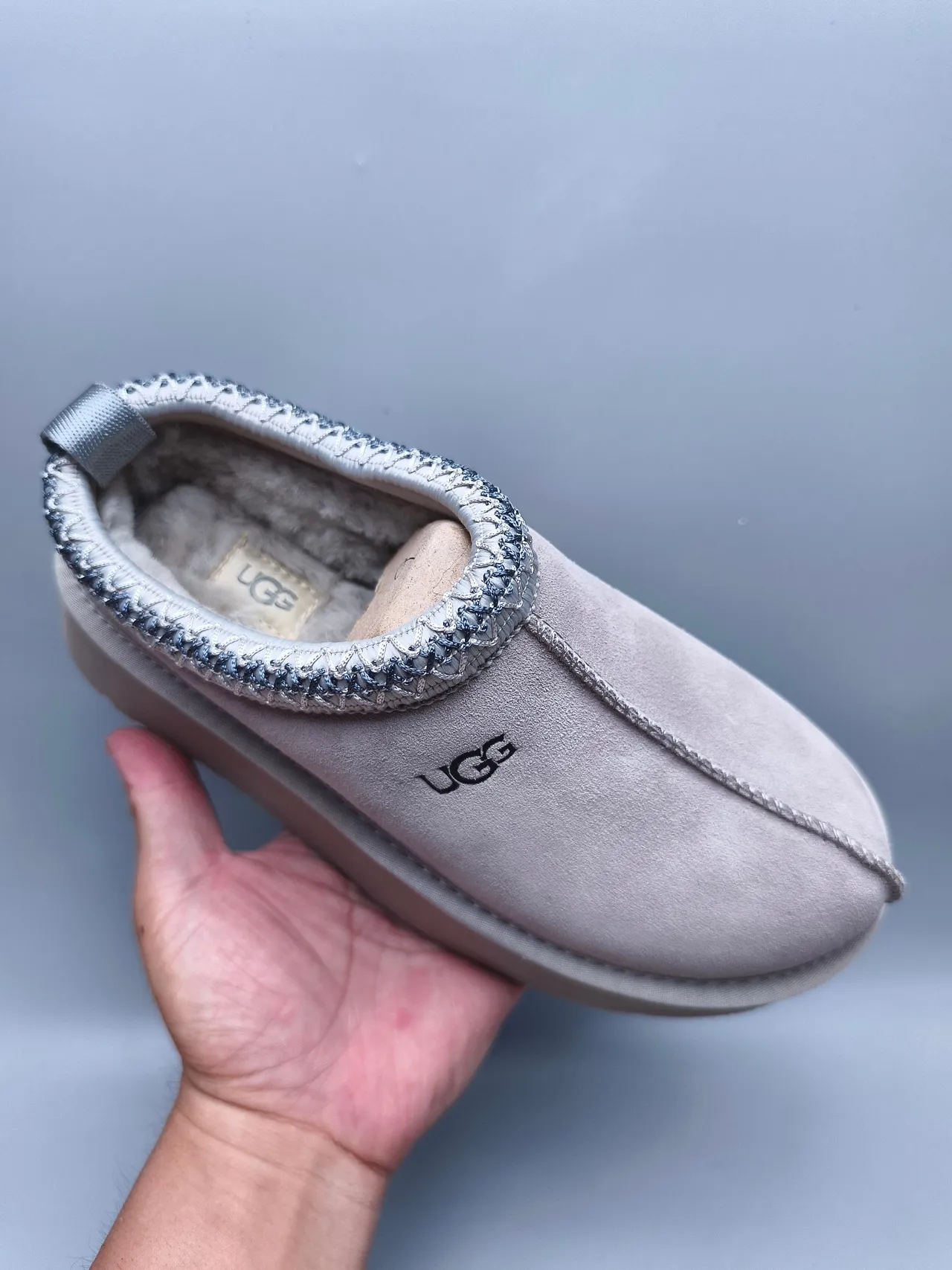 UGG Tasman Gray Beige Platform Sole Braided Collar Trim Casual Shoes 3