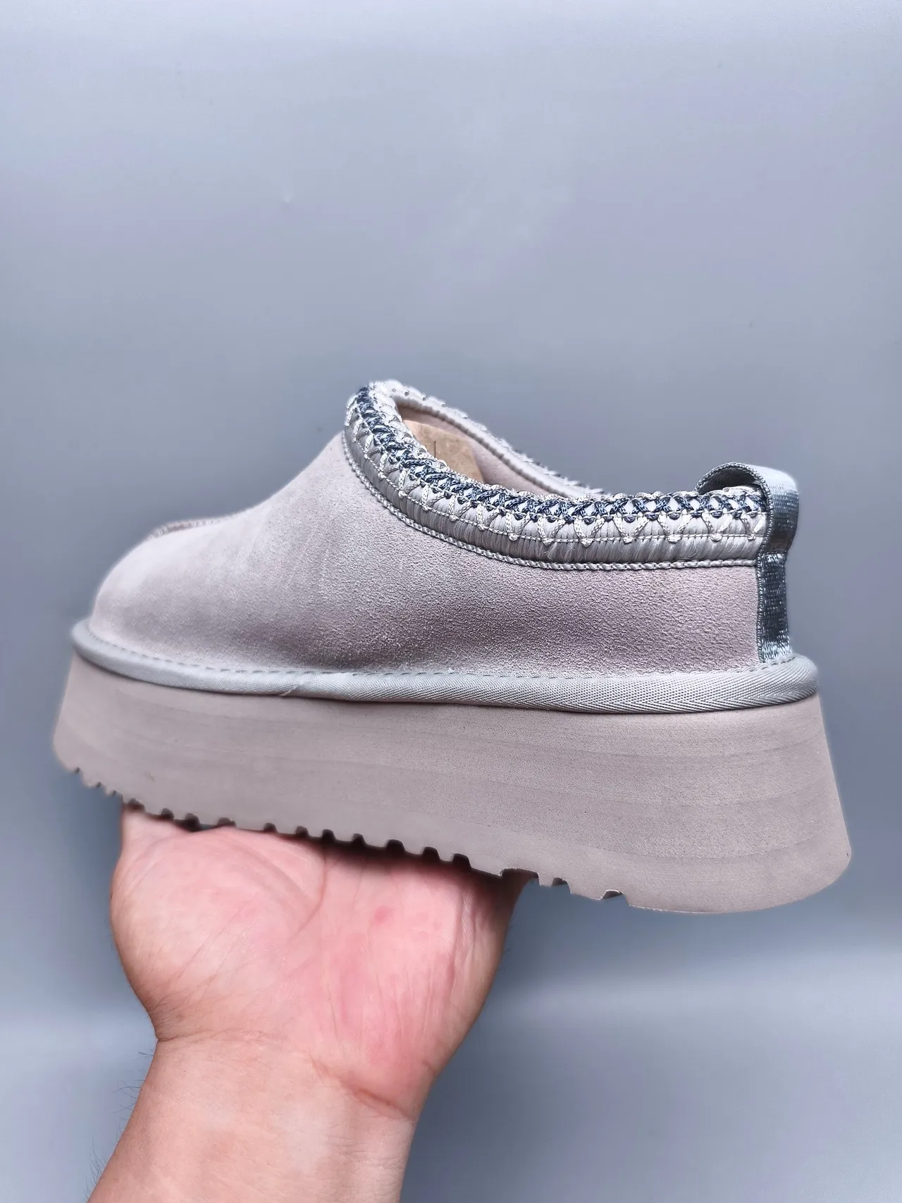 UGG Tasman Gray Beige Platform Sole Braided Collar Trim Casual Shoes 4