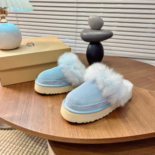 UGG Tasman 浅蓝色毛边平台拖鞋
