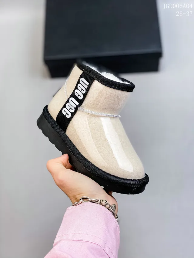 UGG Tasman Multicolor Beige Transparent Vinyl Upper Shearling-Lined Collar Snow Boots 23