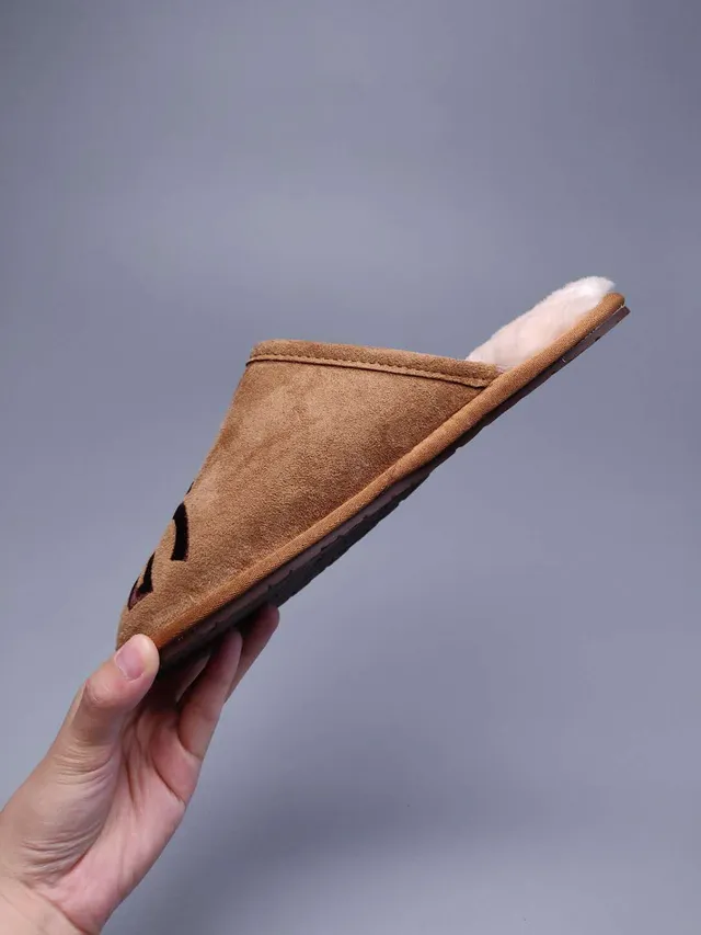 UGG Tasman Tan Suede Shearling-Lined Embroidered Logo Slippers 6