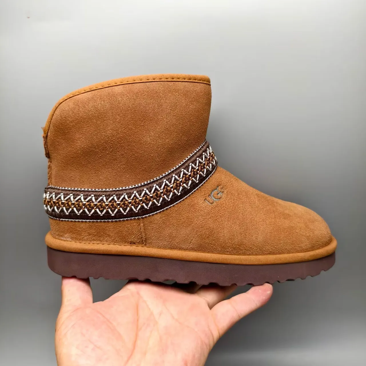 UGG Tasman Tan Suede Woven Band Snow Boot 3