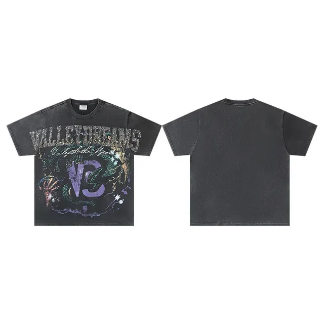 T-shirt Vale Forever oversized distressed noir glitter avec graphique dragon 2