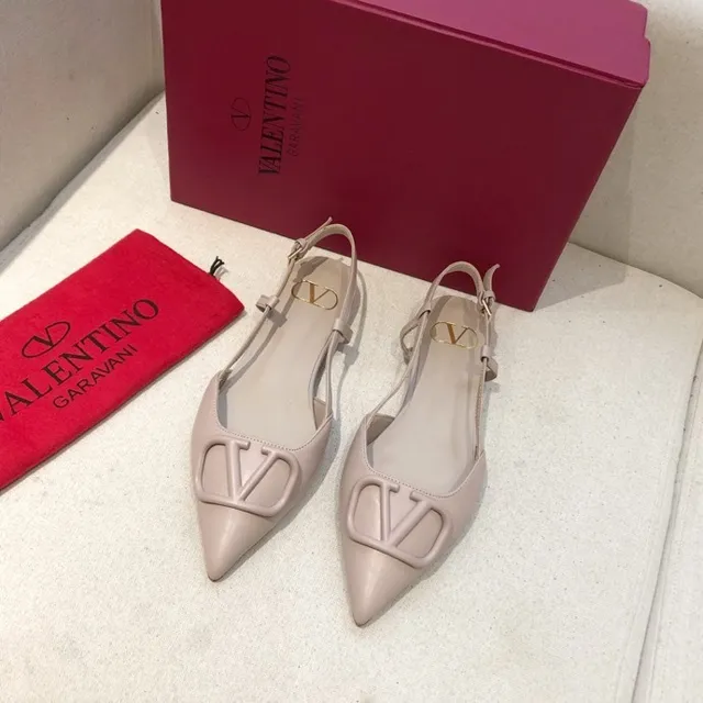 Valentino Beige Marron Bout Pointu Slingback Ballet Plat 2