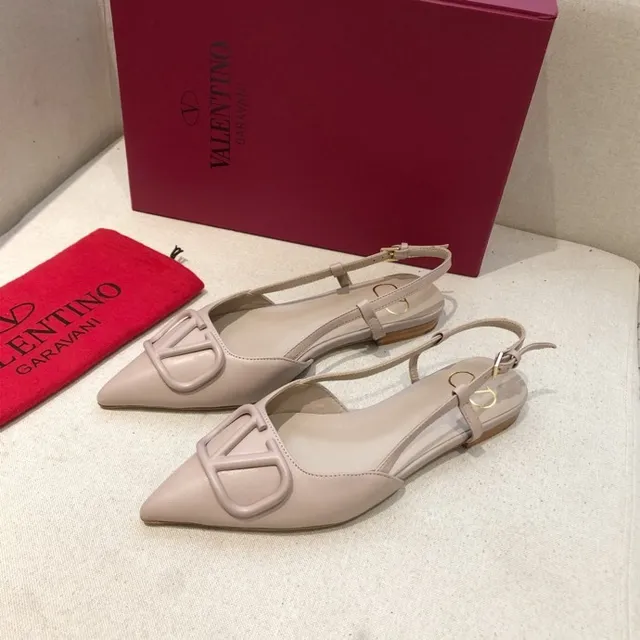 Valentino Beige Marron Bout Pointu Slingback Ballet Plat 3