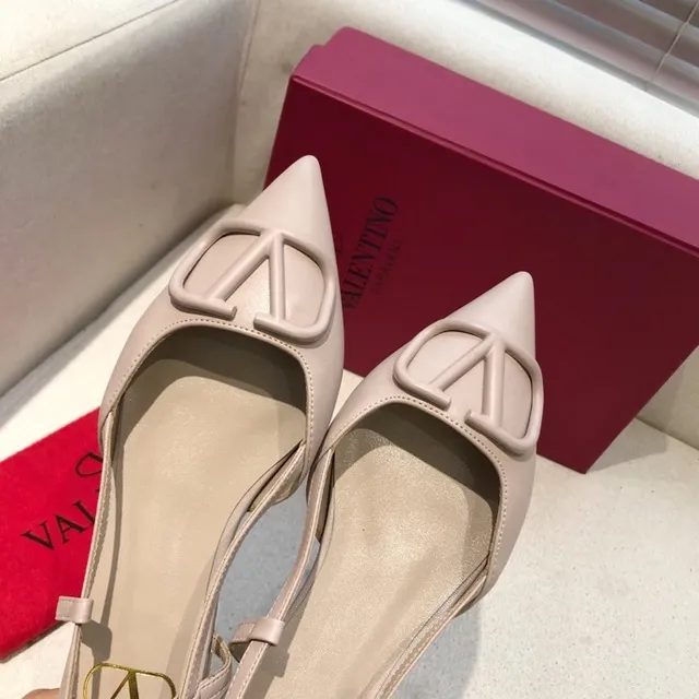 Valentino Beige Marron Bout Pointu Slingback Ballet Plat 4