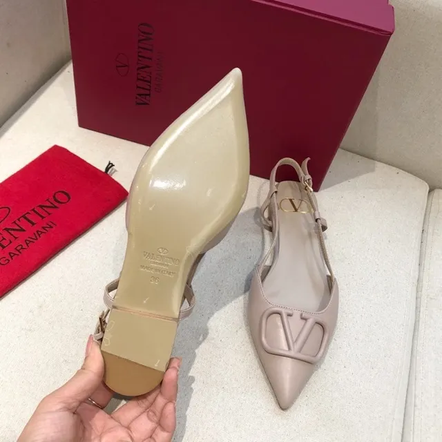 Valentino Beige Marron Bout Pointu Slingback Ballet Plat 5