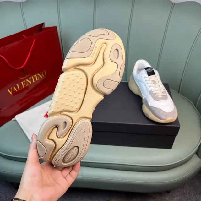 Valentino Beige Semelle Blanche Maille et Daim Chunky Sneakers 2