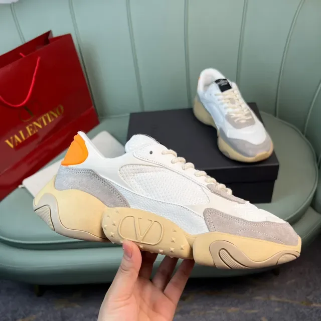 Valentino Beige Semelle Blanche Maille et Daim Chunky Sneakers 4