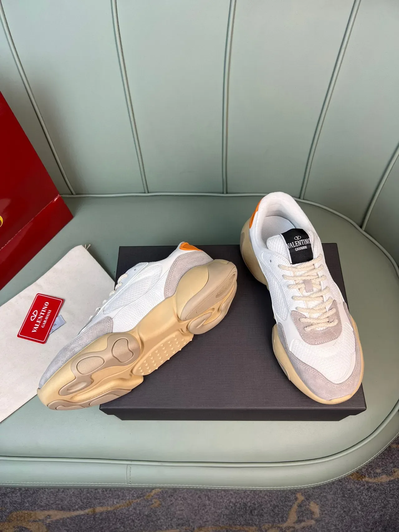 Valentino Beige Semelle Blanche Maille et Daim Chunky Sneakers 7