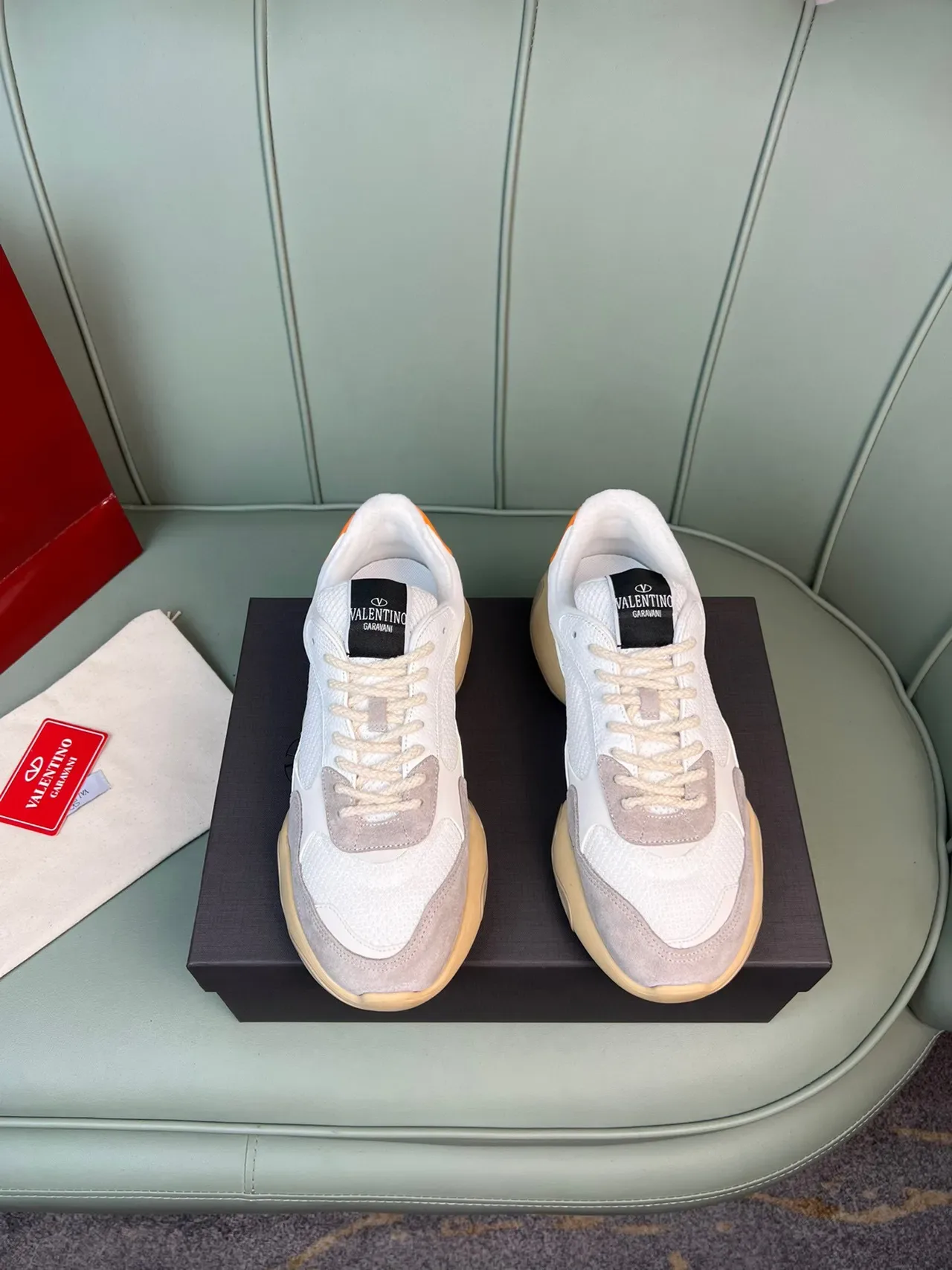 Valentino Beige Semelle Blanche Maille et Daim Chunky Sneakers 8