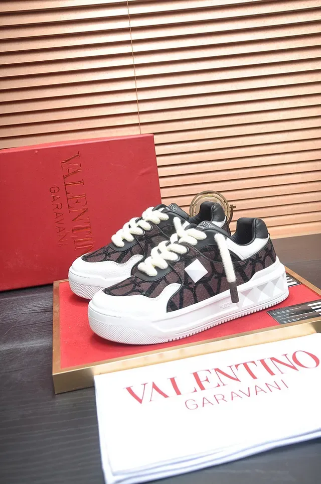 Valentino Brown White Monogrammed Textile Upper Geometric Pyramid Stud Chunky Sneakers 7