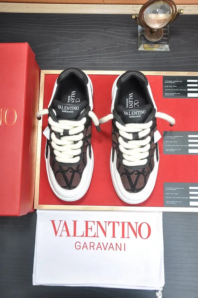 Valentino Brown White Monogrammed Textile Upper Geometric Pyramid Stud Chunky Sneakers 9