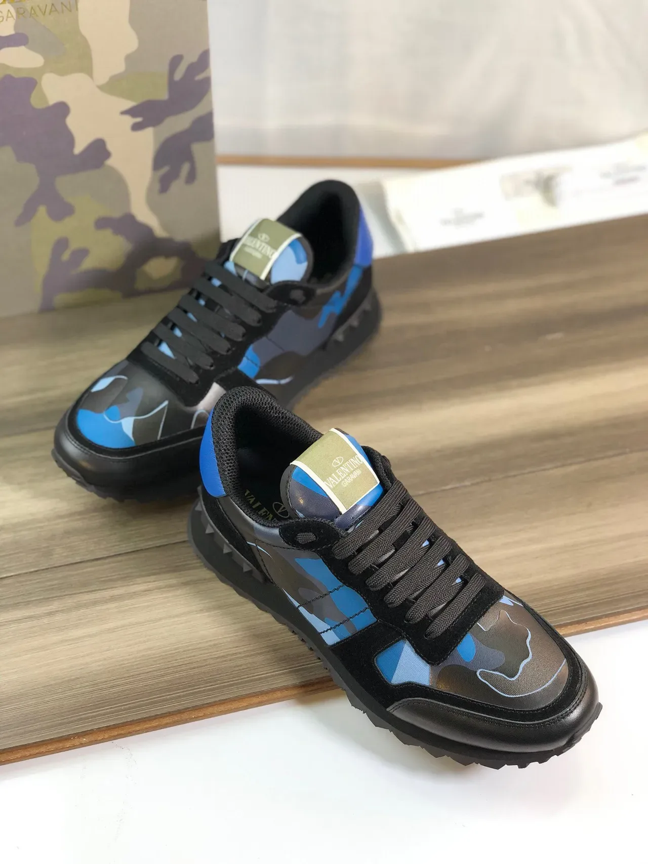 Valentino Rockstud Runner Camouflage Black Blue Lifestyle Sneakers 4