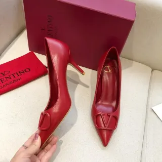 Valentino VLOGO Pump Red Gold Pointed-Toe Stiletto Heel Pump