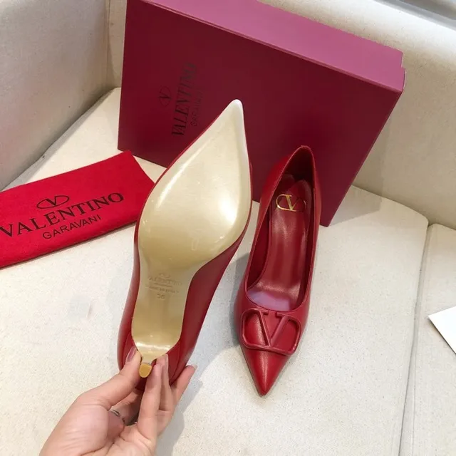 Valentino VLOGO Scarpin Vermelho Dourado Bico Fino Salto Stiletto 4