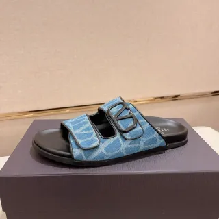 Valentino VLogo Slide Chinelos Monogram Azul de Duas Tirantes