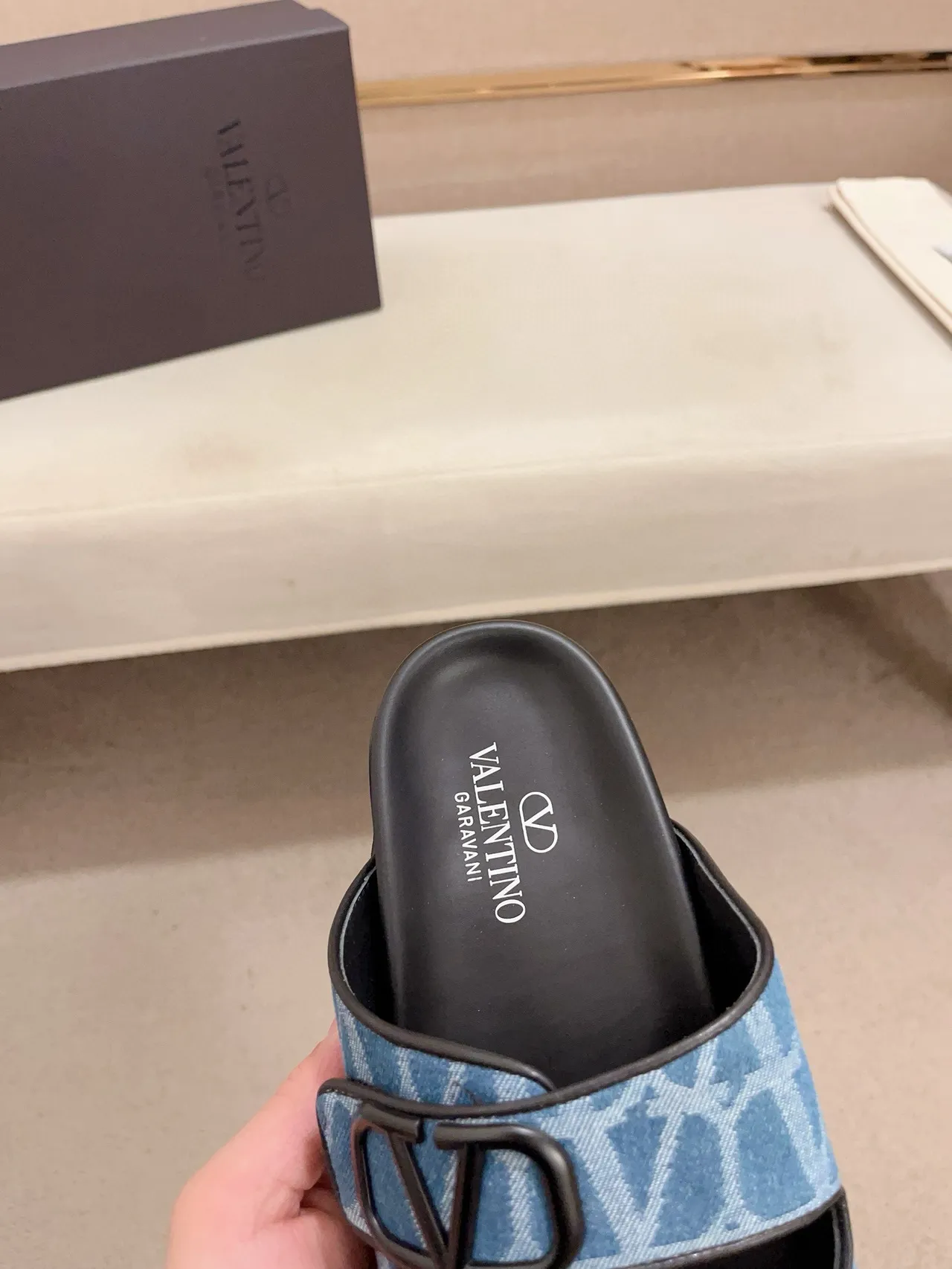 Valentino VLogo Slide Zapatillas Monogram Azul de Correa Doble 6