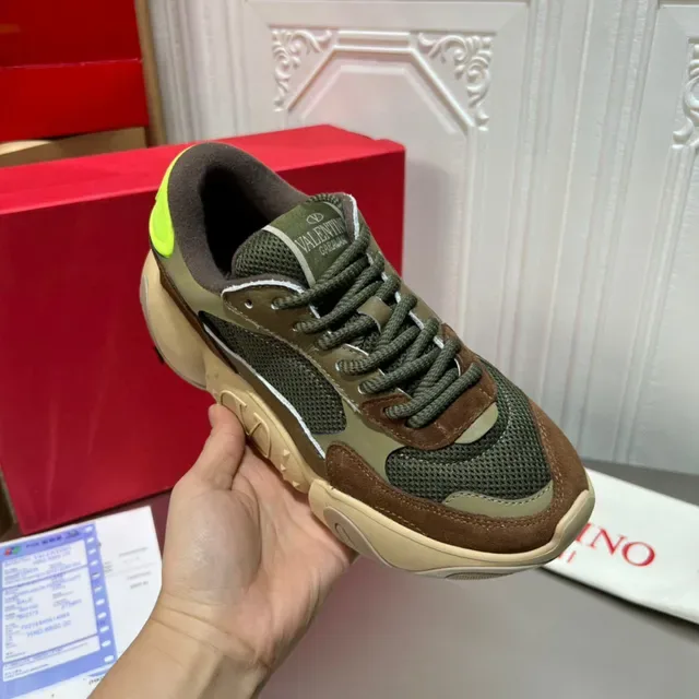 Valentino VLTN আর্মি গ্রিন ব্রাউন মাল্টি ম্যাটেরিয়াল প্যানেলিং স্কাল্প্টেড সোল চংকি স্নিকার 4