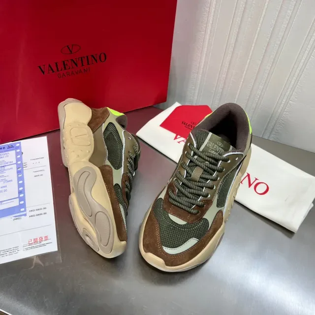 Valentino VLTN আর্মি গ্রিন ব্রাউন মাল্টি ম্যাটেরিয়াল প্যানেলিং স্কাল্প্টেড সোল চংকি স্নিকার 7