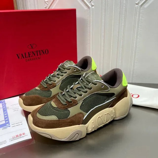 Valentino VLTN আর্মি গ্রিন ব্রাউন মাল্টি ম্যাটেরিয়াল প্যানেলিং স্কাল্প্টেড সোল চংকি স্নিকার 8