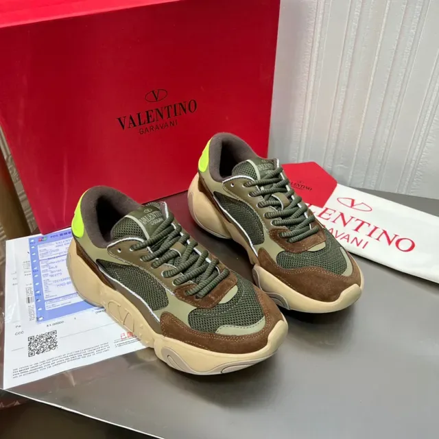 Valentino VLTN আর্মি গ্রিন ব্রাউন মাল্টি ম্যাটেরিয়াল প্যানেলিং স্কাল্প্টেড সোল চংকি স্নিকার 9