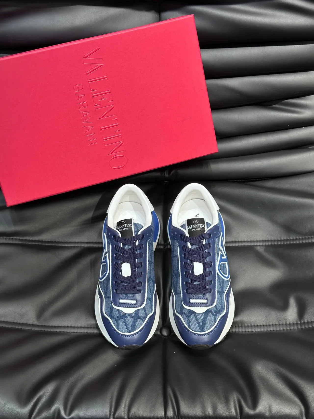 Valentino VLTN Runner Navy Blue Denim-Textured Lifestyle Sneakers 2