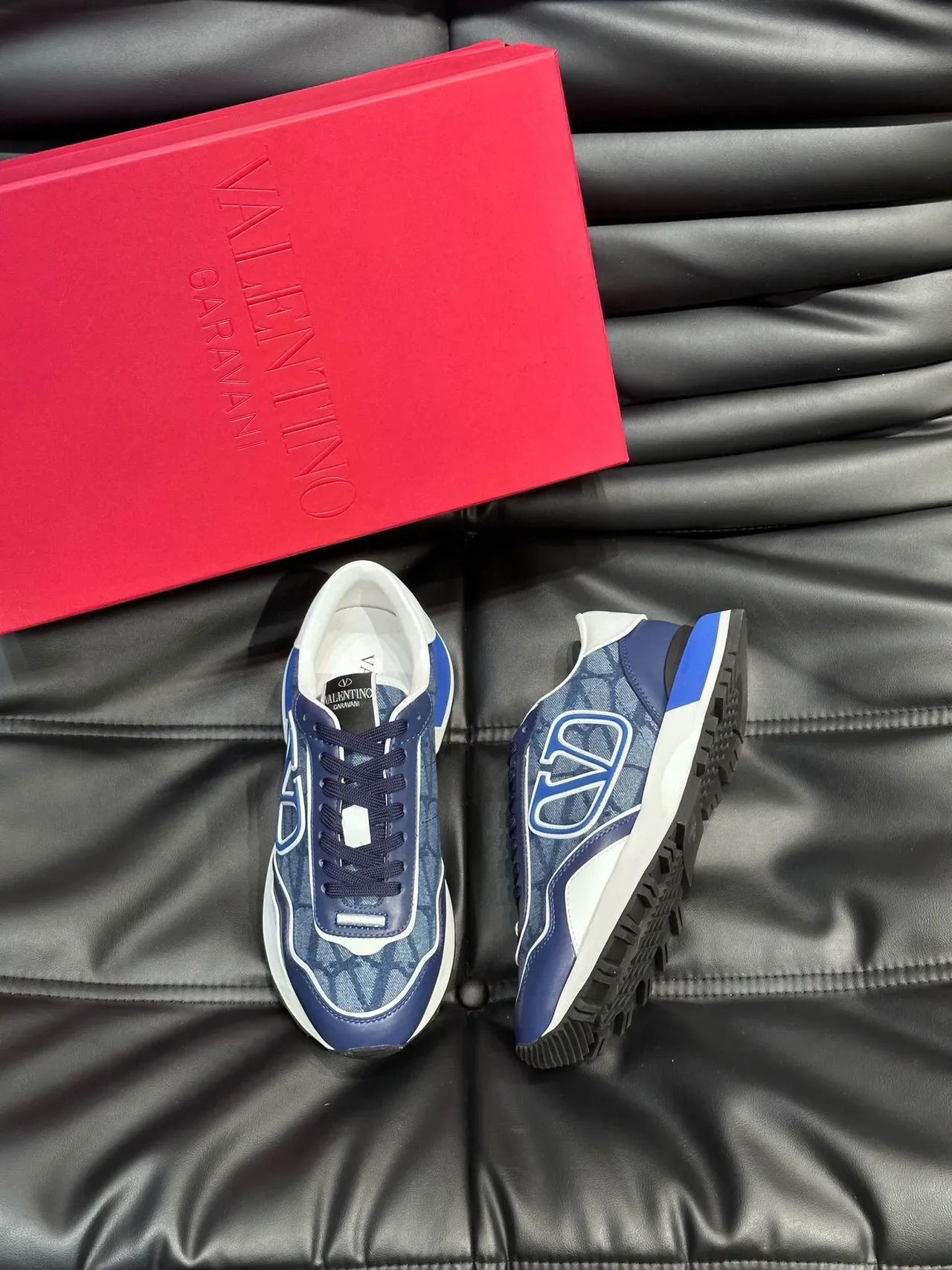 Valentino VLTN Runner Navy Blue Denim-Textured Lifestyle Sneakers 3