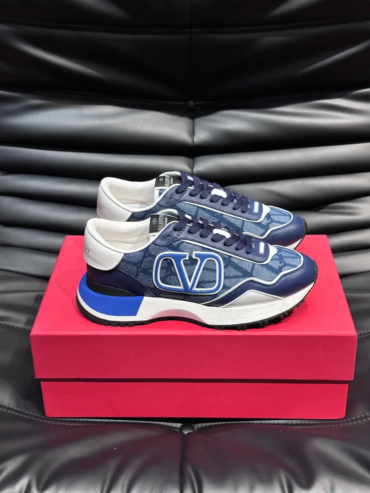Valentino VLTN Runner Navy Blue Denim-Textured Lifestyle Sneakers 4