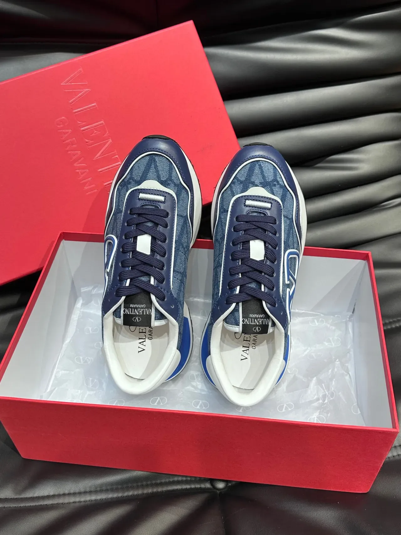 Valentino VLTN Runner Navy Blue Denim-Textured Lifestyle Sneakers 5