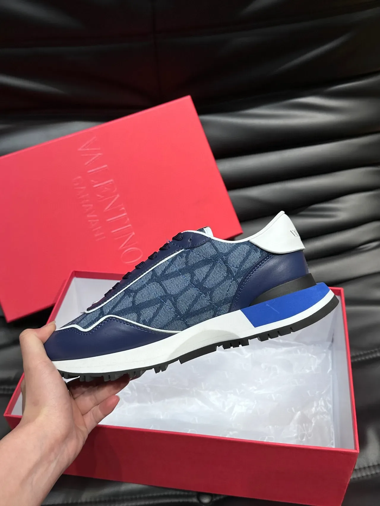 Valentino VLTN Runner Navy Blue Denim-Textured Lifestyle Sneakers 6