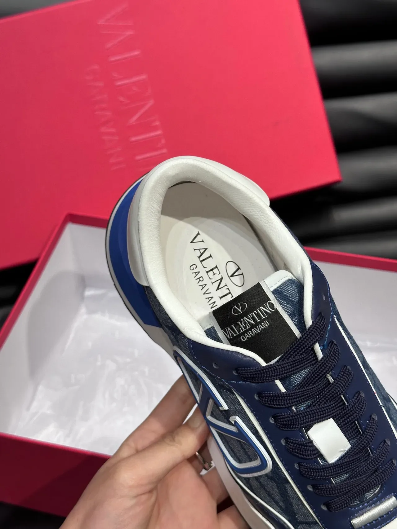 Valentino VLTN Runner Navy Blue Denim-Textured Lifestyle Sneakers 8