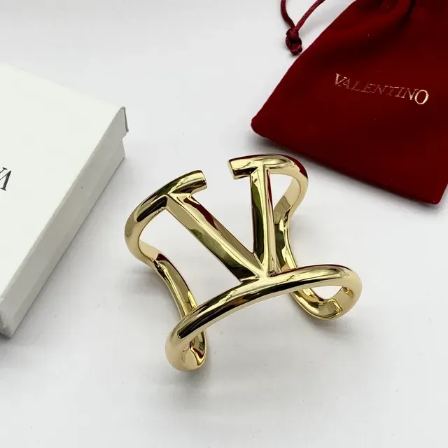 Valentino VLTN 银金色 开放手腕 V-Logo 手链 4