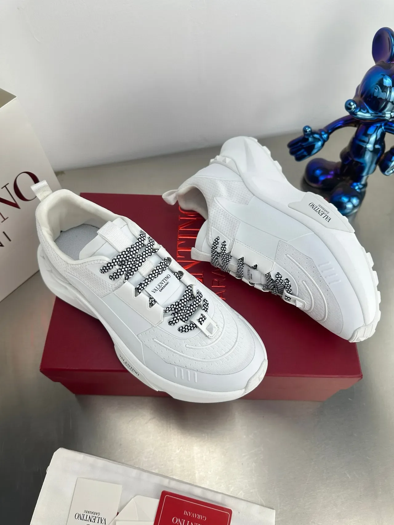 Valentino White Black Monochrome Perforated Mesh Upper Lifestyle Sneakers 2