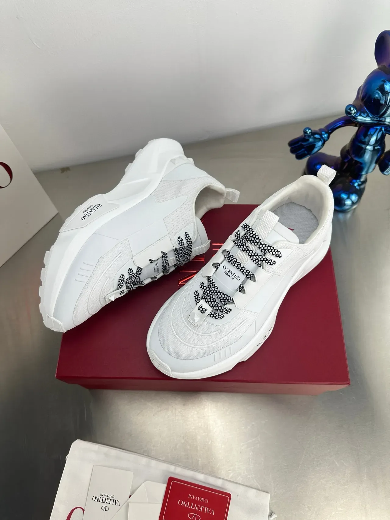 Valentino White Black Monochrome Perforated Mesh Upper Lifestyle Sneakers 3