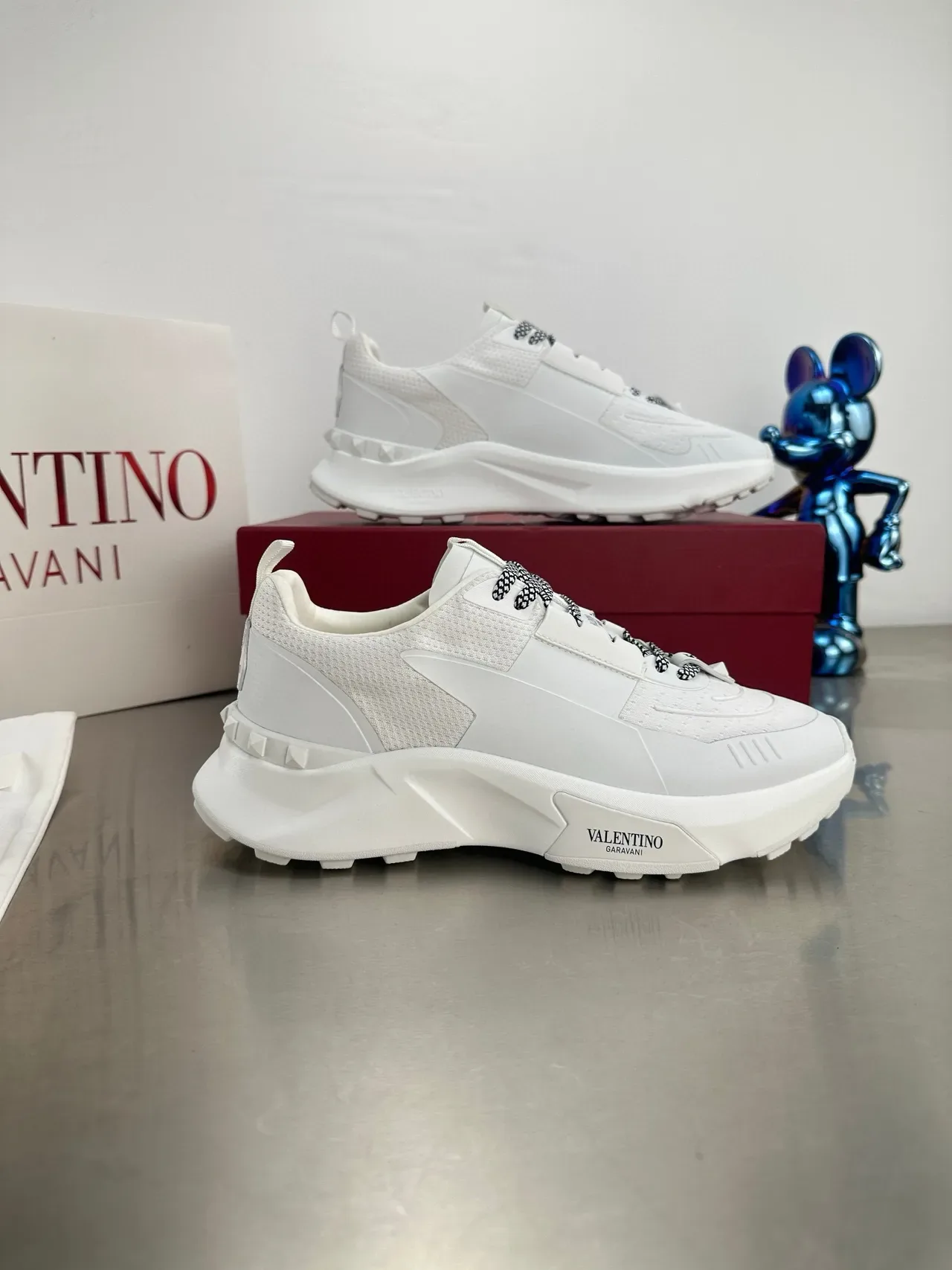 Valentino White Black Monochrome Perforated Mesh Upper Lifestyle Sneakers 5