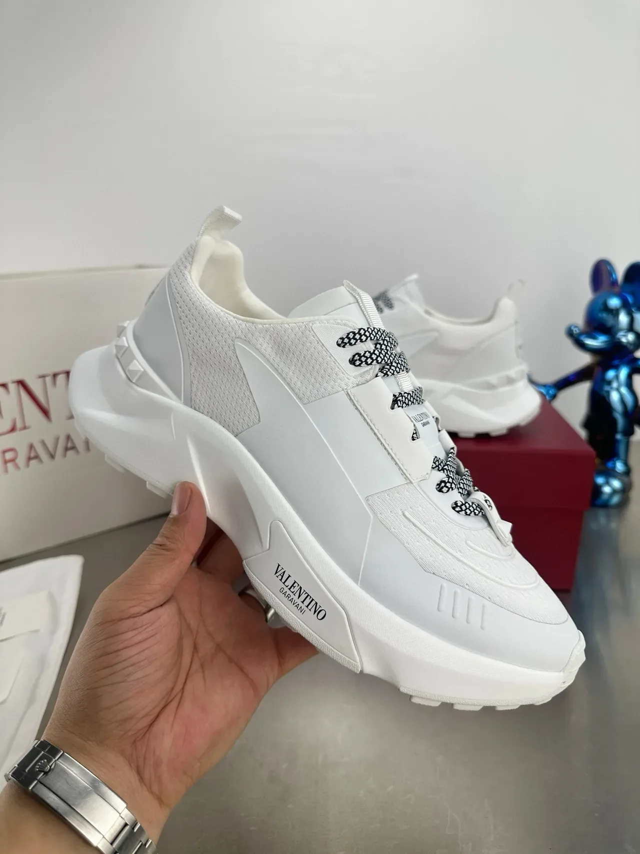 Valentino White Black Monochrome Perforated Mesh Upper Lifestyle Sneakers 6