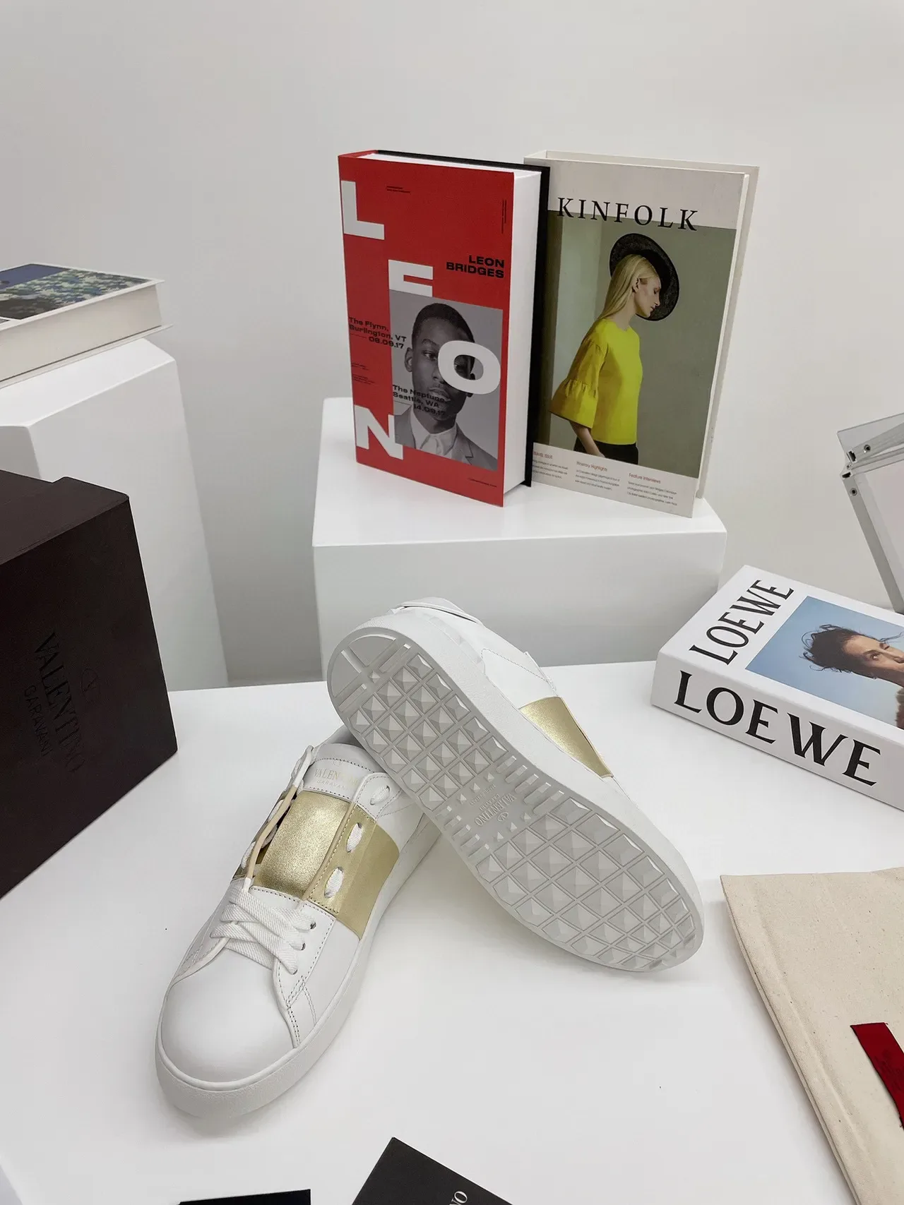Valentino White Gold Leather Metallic Strap Lifestyle Sneakers 2