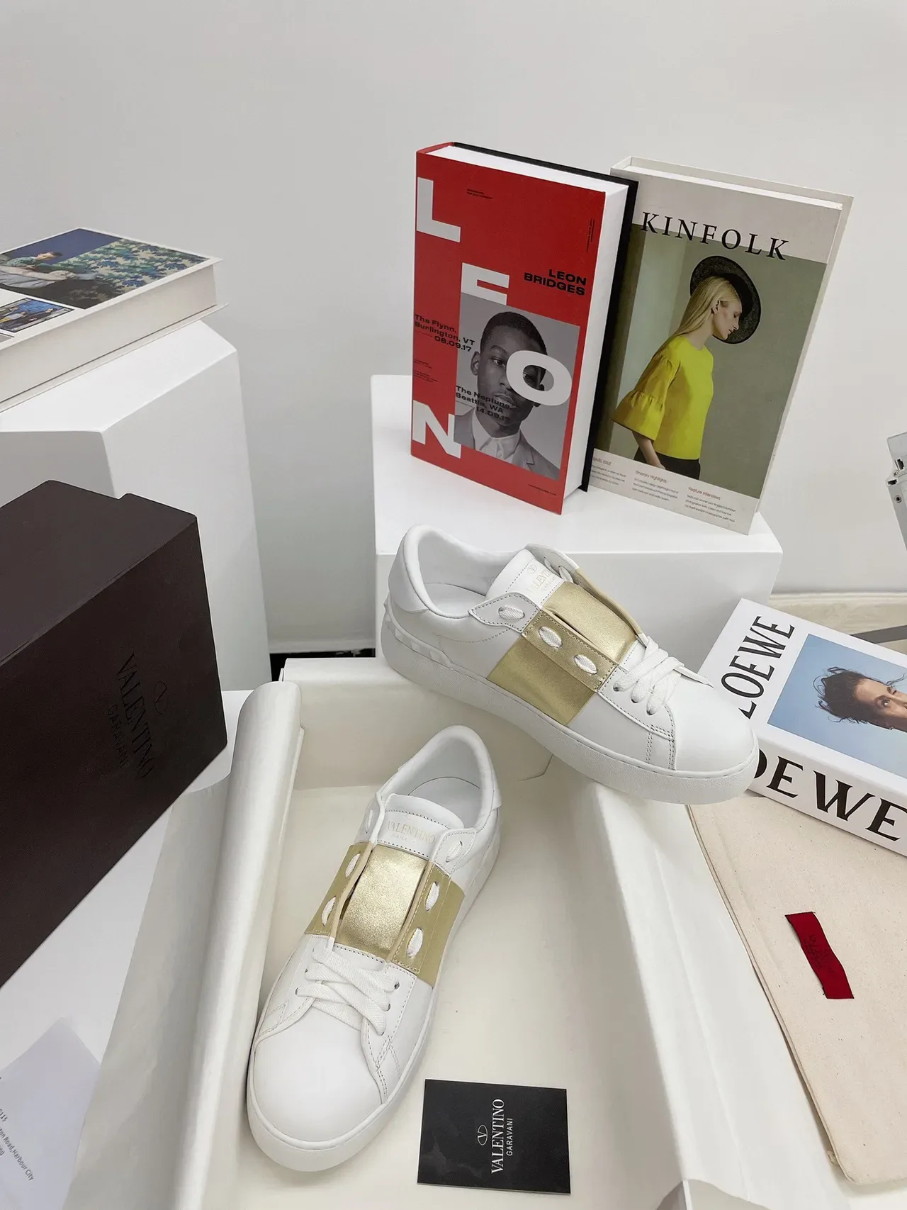 Valentino White Gold Leather Metallic Strap Lifestyle Sneakers 6