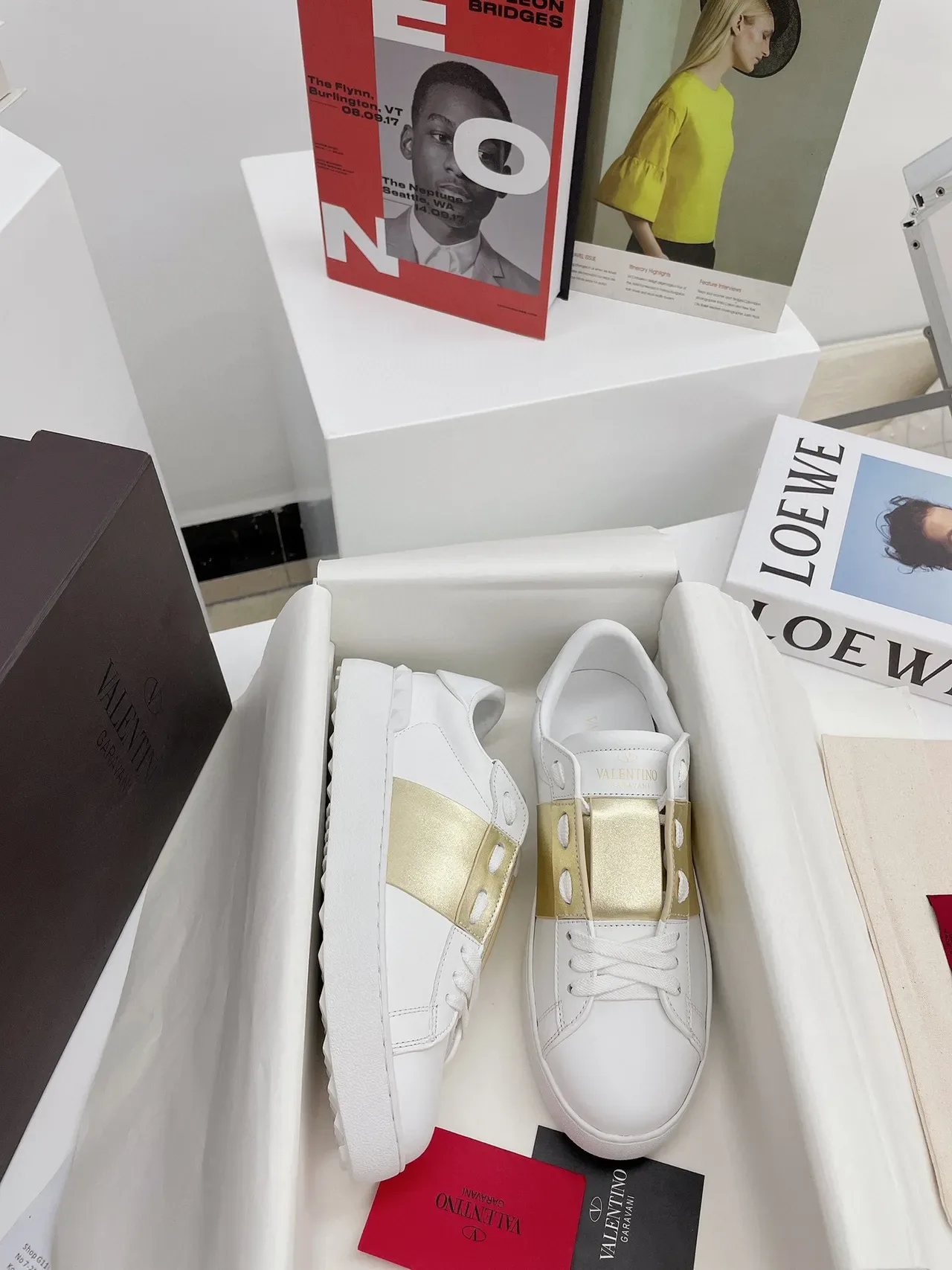 Valentino White Gold Leather Metallic Strap Lifestyle Sneakers 7