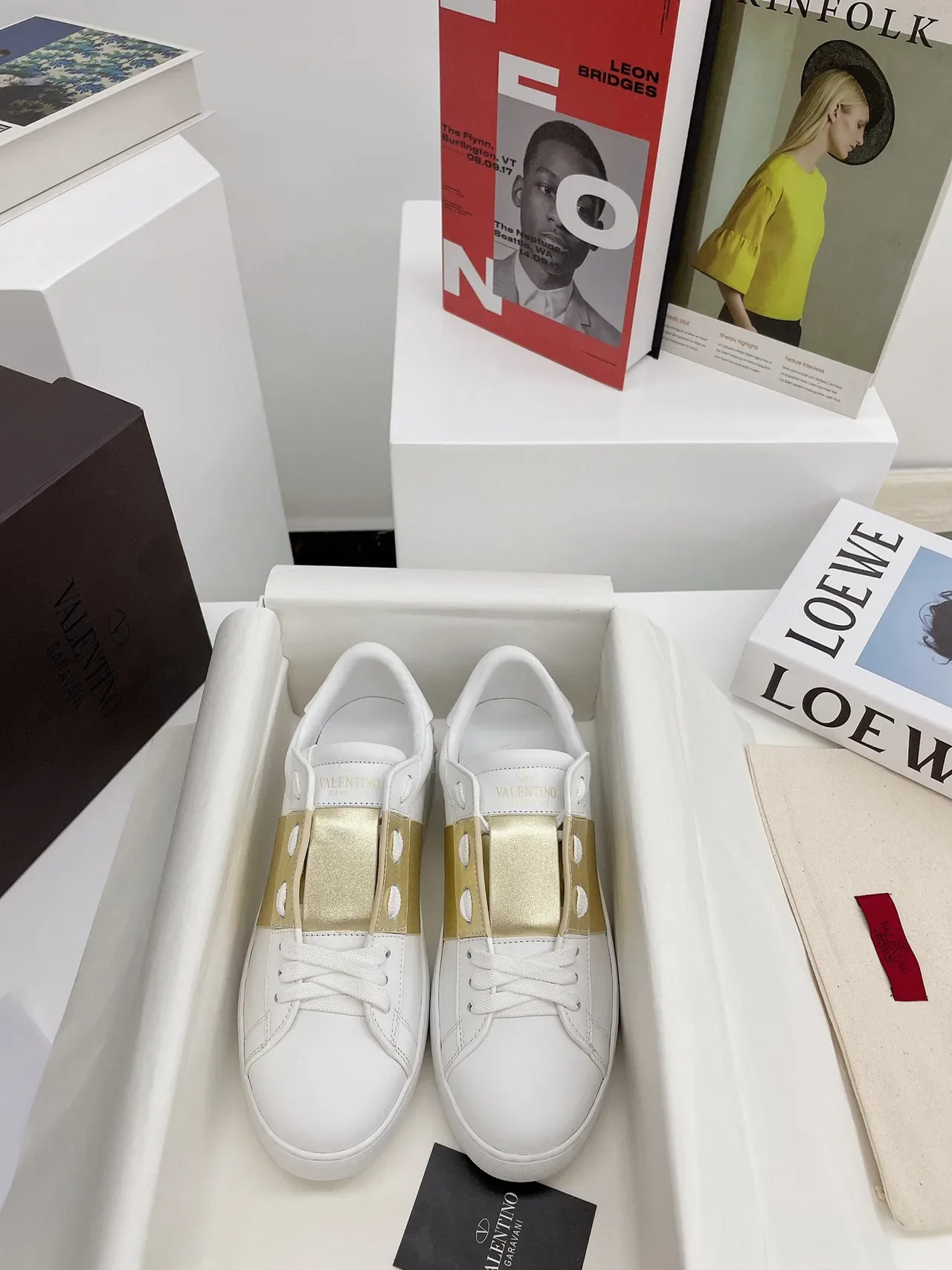 Valentino White Gold Leather Metallic Strap Lifestyle Sneakers 8