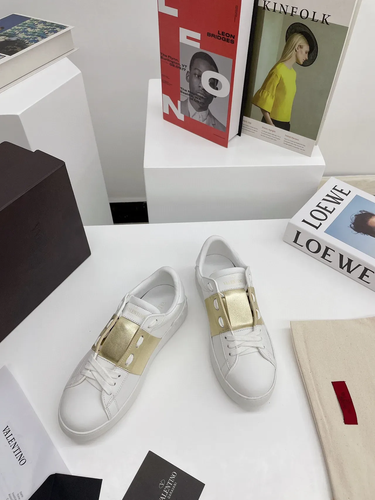 Valentino White Gold Leather Metallic Strap Lifestyle Sneakers 9
