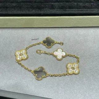 Van Cleef & Arpels Alhambra সোনালি সাদা চেইন চার পাতার ক্লোভার মোটিফ ব্রেসলেট