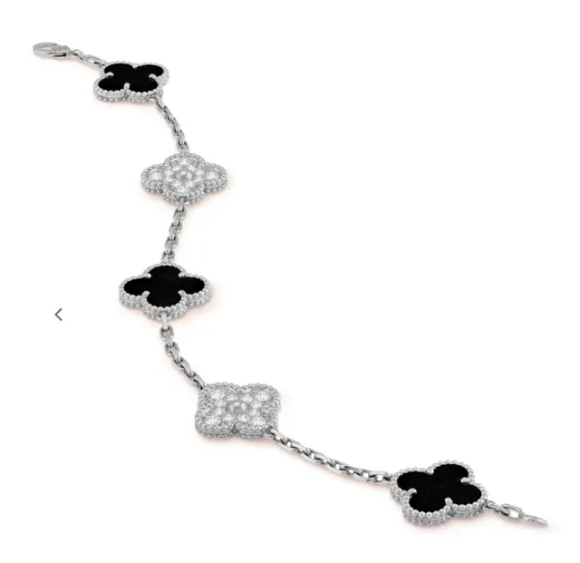 Van Cleef & Arpels Alhambra Pavé 钻石和欧泊石链式手链 2