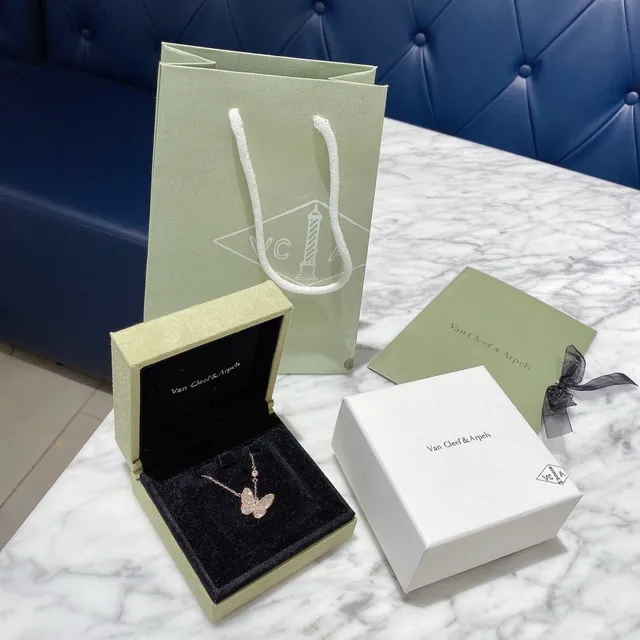 Van Cleef & Arpels فراشة Pavé الماس ذهب وردي قلادة 4